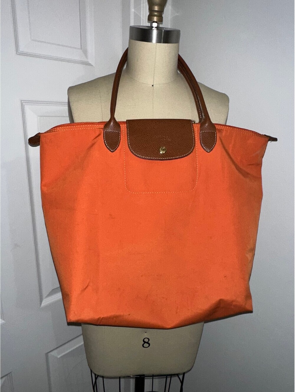 Longchamp Le Pliage Large Shoulder Tote Orange Leather